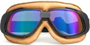 Retro camel leren motorbril multi-kleur glas