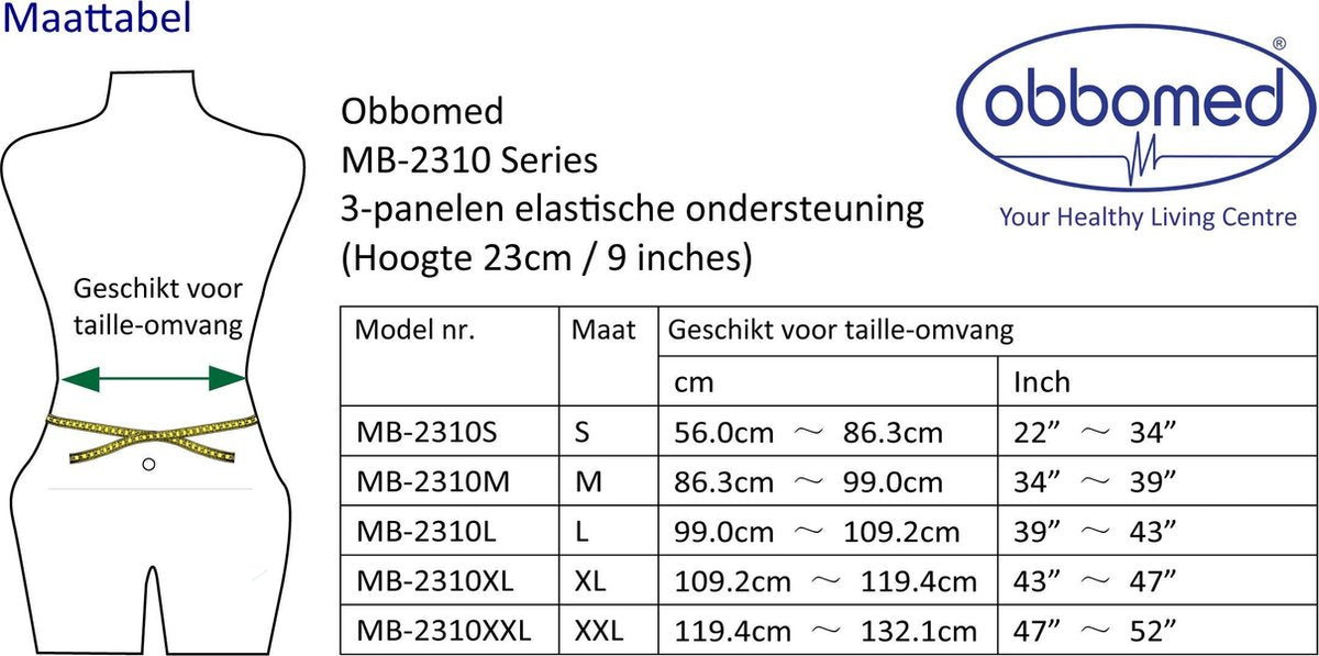 OBBOmed - Elastische 3 banden bandage -geeft extra steun en stevigheid aan de rug