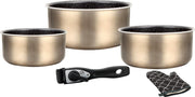 Herzberg 5-Delige Kookset Met Marmercoating En Afneembaar Handvat - Bruin Metaal look