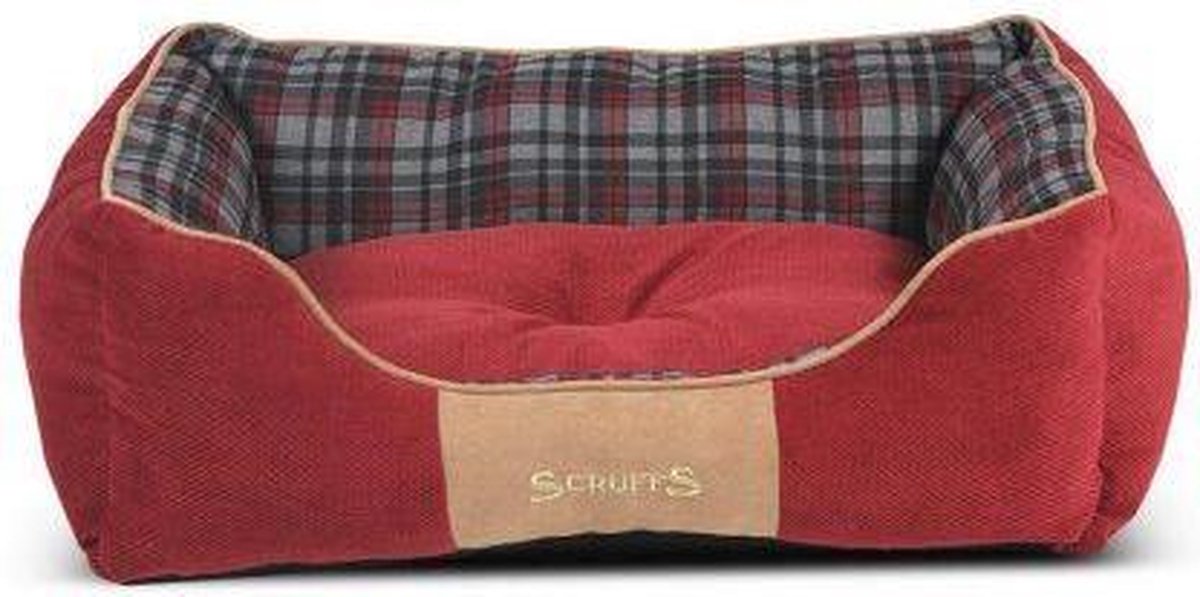 Stevige Hondenmand van Hoogwaardige Chenille stof met anti-slip onderzijde - Scruffs Higland - Blauw of Rood in S/M/L/XL - Kleur: Rood