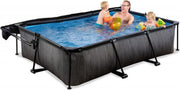 EXIT Zwembad Frame Pool Black Wood Zwembad 300 x 200 x 65 cm met Schaduwdoek en Filterpomp - Zwart