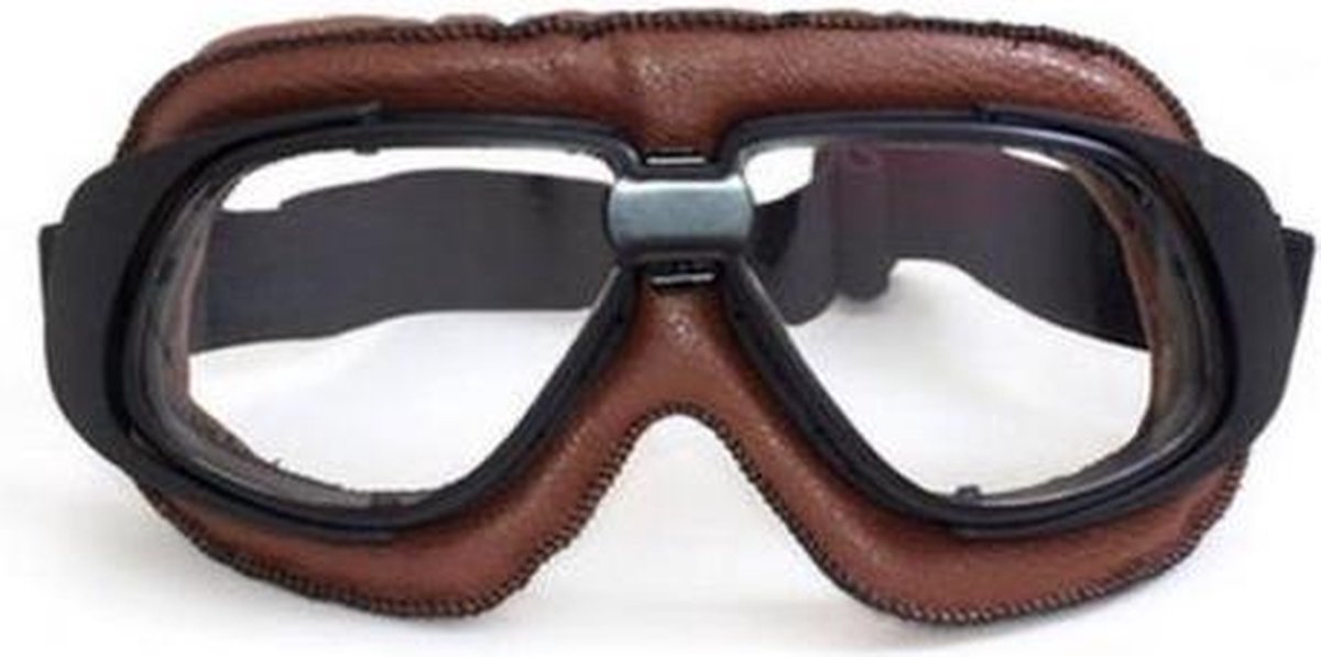 Retro bruin leren motorbril helder glas