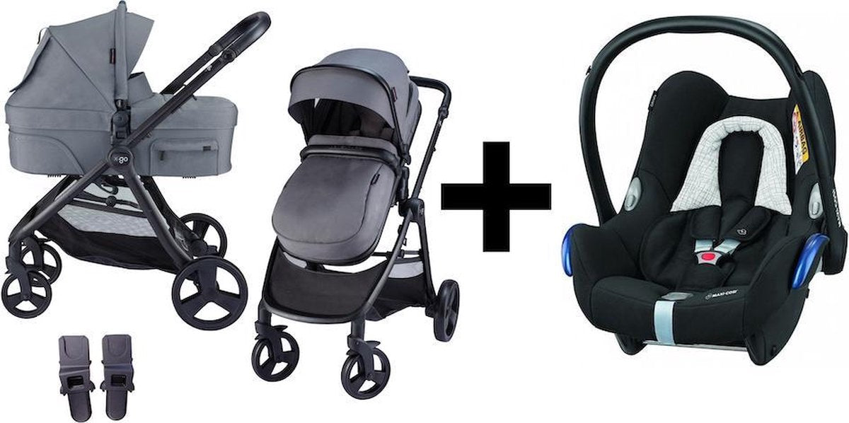 X Adventure  3in1 Kinderwagen X-GO  Grijs + Maxi Cosi Cabriofix Autostoel Black Grid