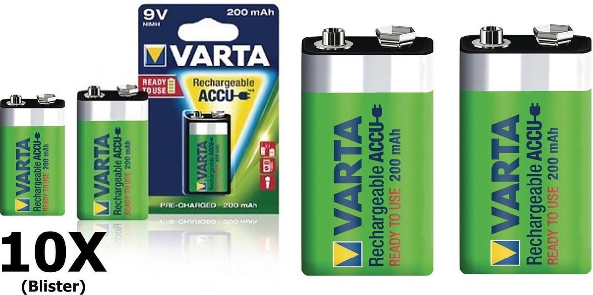 10 Stuks - Varta Oplaadbare Batterij 9V E-Block 200mAh
