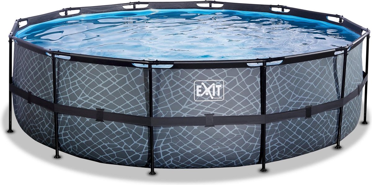 EXIT Stone zwembad ø488x122cm met filterpomp - grijs
