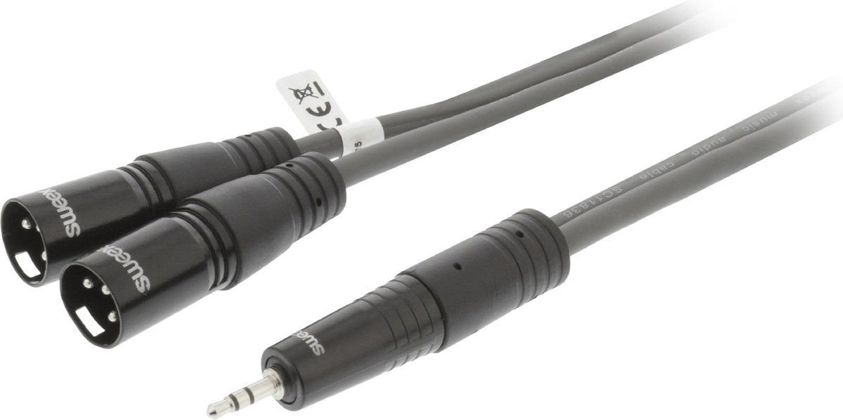 XLR Stereo Cable 2x XLR 3-Pin Male - 3.5 mm Male 1.5 m Dark Grey