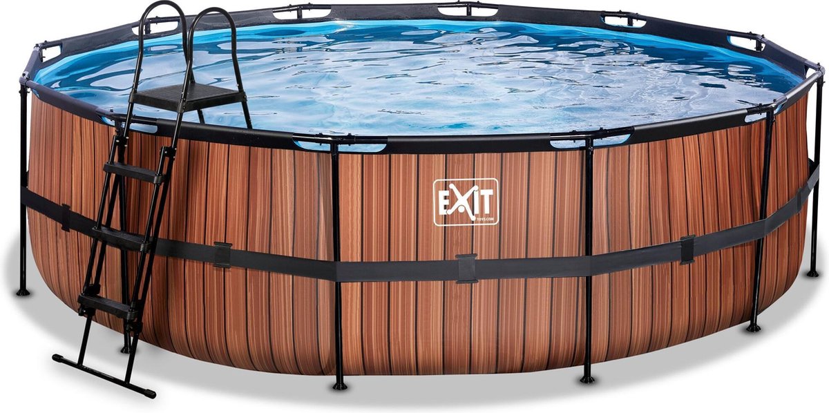EXIT Wood zwembad ø488x122cm met zandfilterpomp - bruin