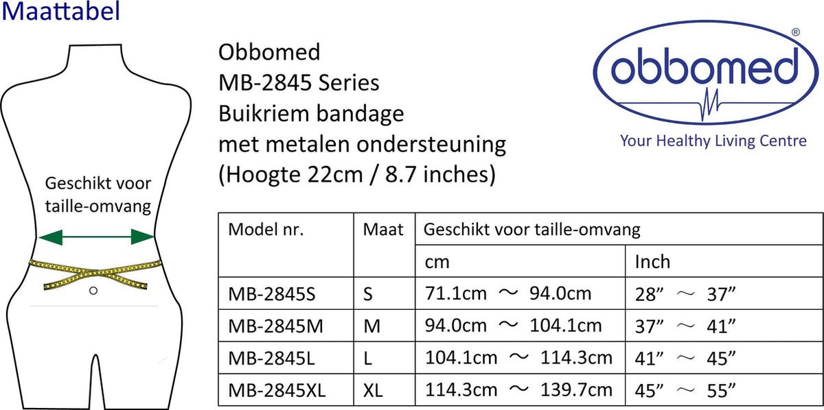 Brace voor de ondersteuning van de rug en buik- Lendensteun Bandage riem - Orthopedische Brace - met extra versteviging - maat S - Obbomed MB 2845NS