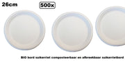 500x BIO bord next generation  suikerriet rond 26cm wit - composteerbaar afbreekbaar bord eten BBQ milieu eten
