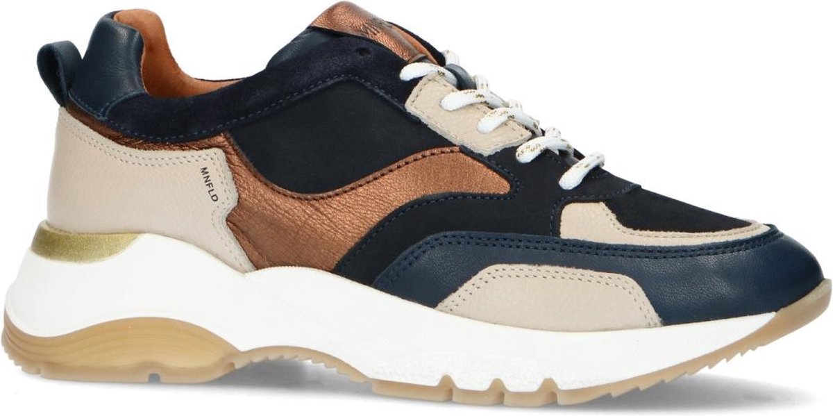 Manfield - Dames - Donkerblauwe dad sneakers met details - Maat 38