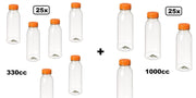 50x Flesje PET helder mix 330cc en 1000cc met oranje dop - drink fles vruchten sap limonade drank