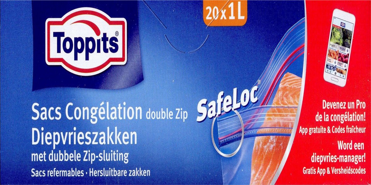 Toppits diepvrieszakken met dubbele zip-sluiting - 1 liter - 120 stuks