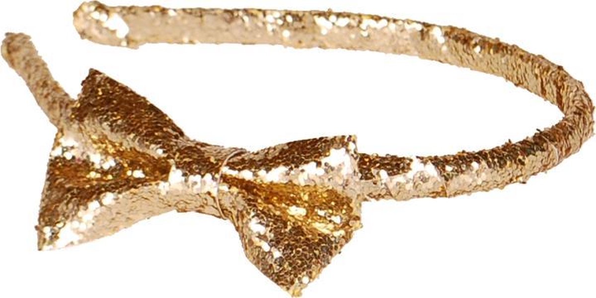 Diadeem met strik glitters goudkleurig