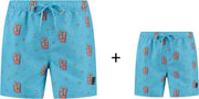Son of a beach popcorn vader en zoon zwembroek - licht blauw - maat M + maat 98/104
