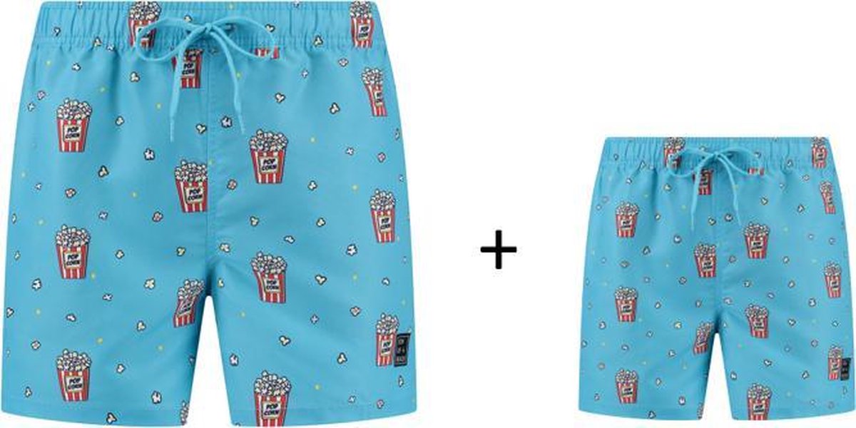 Son of a beach popcorn vader en zoon zwembroek - licht blauw - maat S + maat 122/128