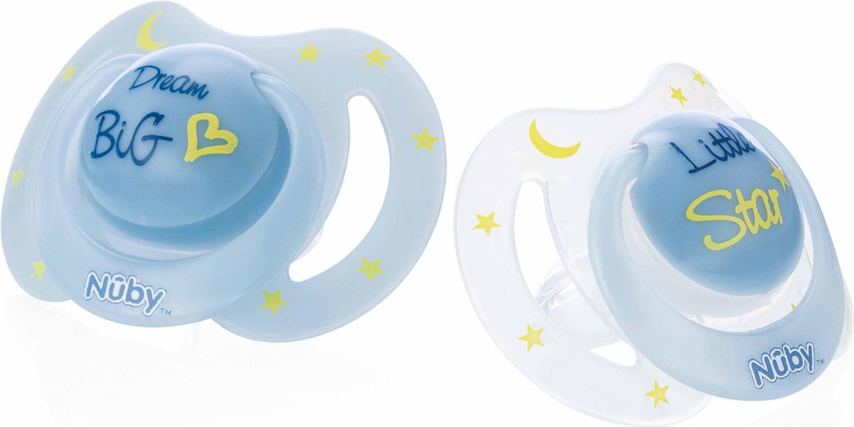 Nûby - Little Moments - Ovalen Fopspeen - Glow In The Dark - 2 St - 6-36m - Blauw