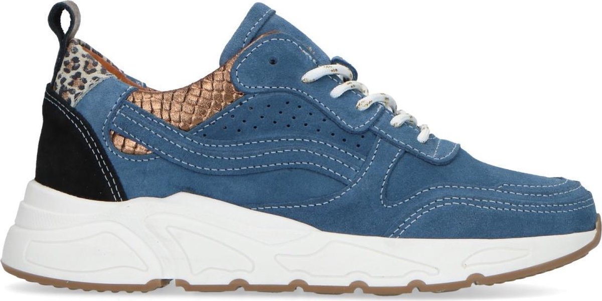Manfield - Dames - Blauwe suède sneakers - Maat 37