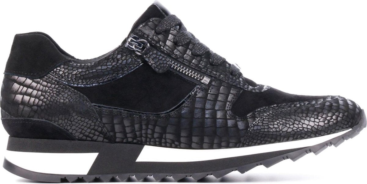 Hassia Vrouwen Suède Crocoprint Lage sneakers / Damesschoenen 302026 - Zwart - Maat 40