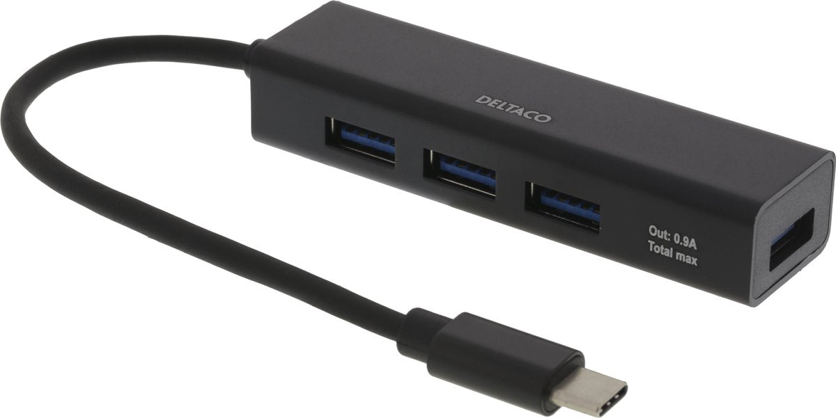 DELTACO USBC-HUB12 USB-C hub 4 USB poorten - USB 3.1 Gen 1 (5Gbps) - Zwart
