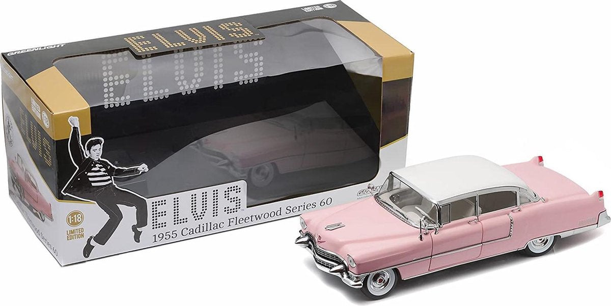 1955 Cadillac Fleetwood Series 60 - Elvis Presley (Roze/Wit) (30 cm) 1/18 Greenlight Limited Edition - Modelauto - Schaalmodel - Model auto - Miniatuurautos - Miniatuur auto