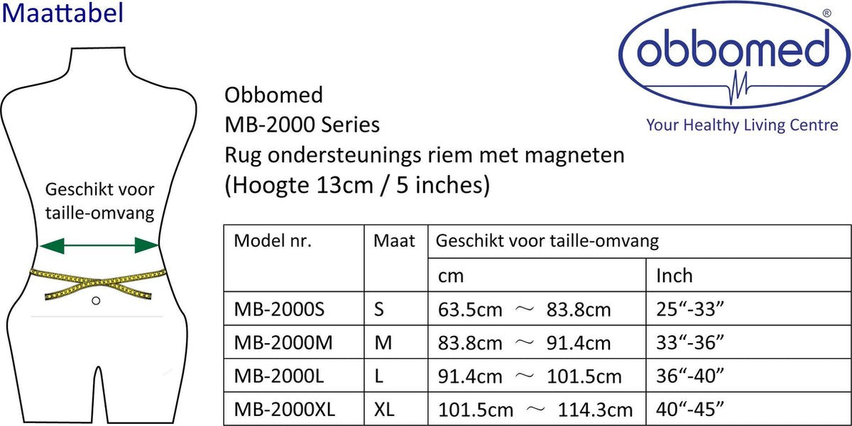 Obbomed MB-2000L ledensteun met Far infrared (FIR) en ferriet magneten – hulpmiddel tegen pijn – Maat L