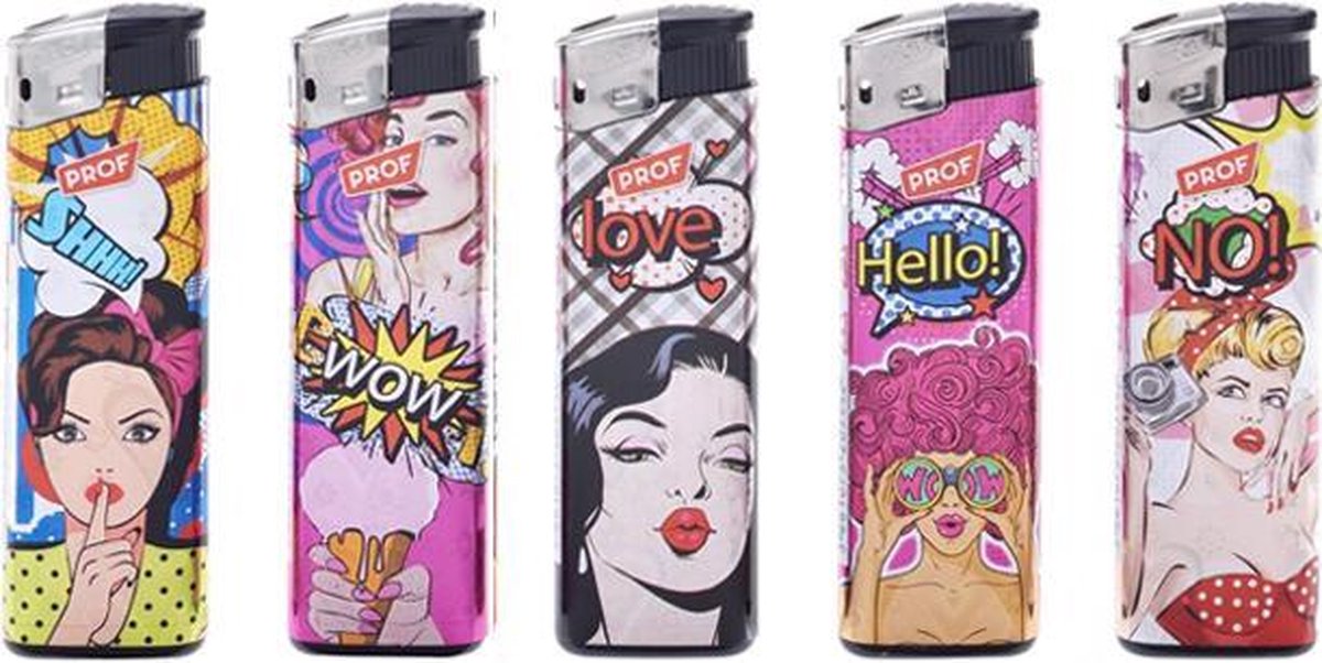Prof Elektronische Piezo Aansteker "Pop Art" Designs (5 Stuks)