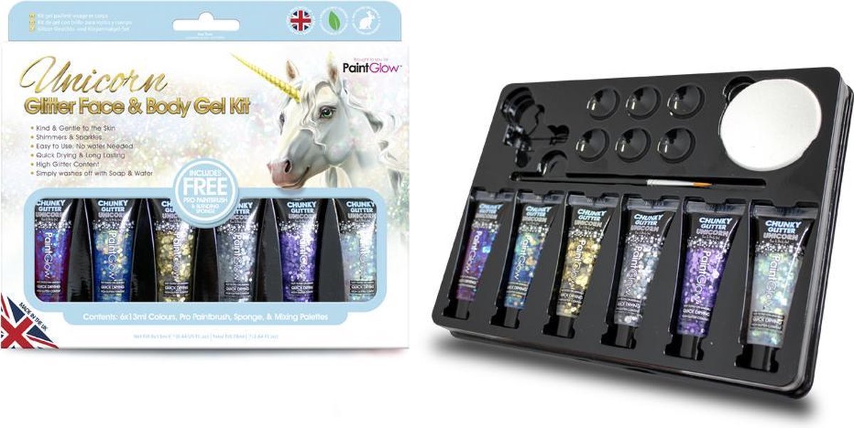 PaintGlow Unicorn Glitter Face & Body Gel Kit