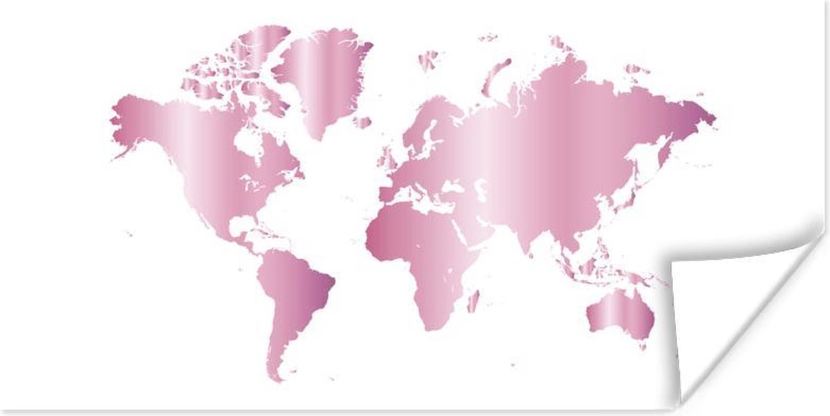 Muurdecoratie - Wereldkaart - Roze - Schilderij - 80x40 cm - Poster