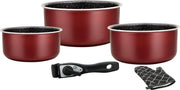 Herzberg HG-8051: 5-Delige Braadpannenset met afneembaar handvat rood