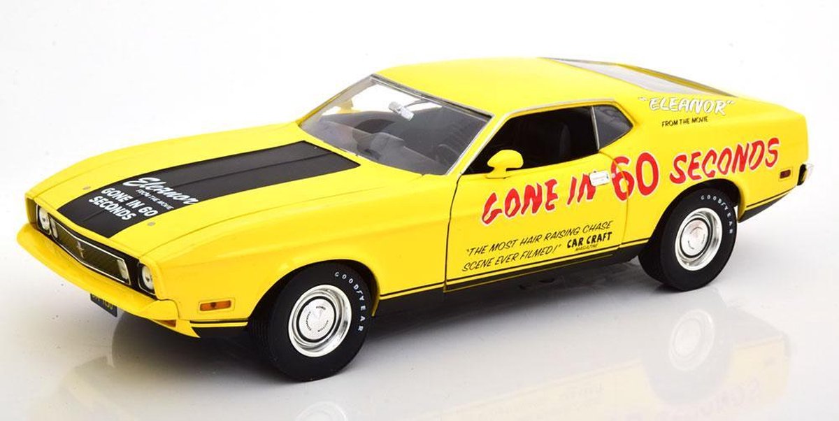 1973 Ford Mustang Eleanor (Gone In 60 Seconds) (Geel) (30cm) 1/18 Greenlight + Unieke modelauto sticker! | Modelauto - Schaalmodel - Model auto - Miniatuurauto - Miniatuurautos