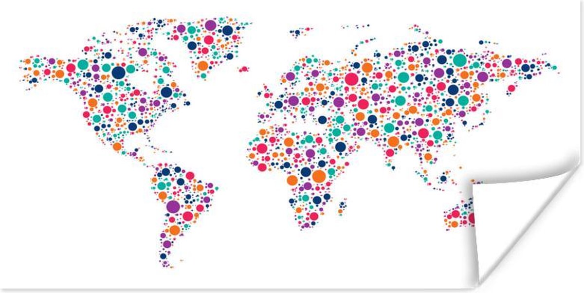 Wereldkaarten - Wereldkaart - Cirkel - Kleuren - 160x80 cm