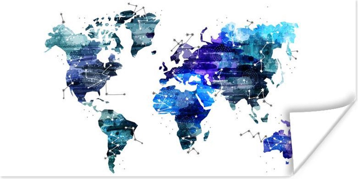 Wereldkaarten - Wereldkaart - Sterrenhemel - Blauw - 160x80 cm