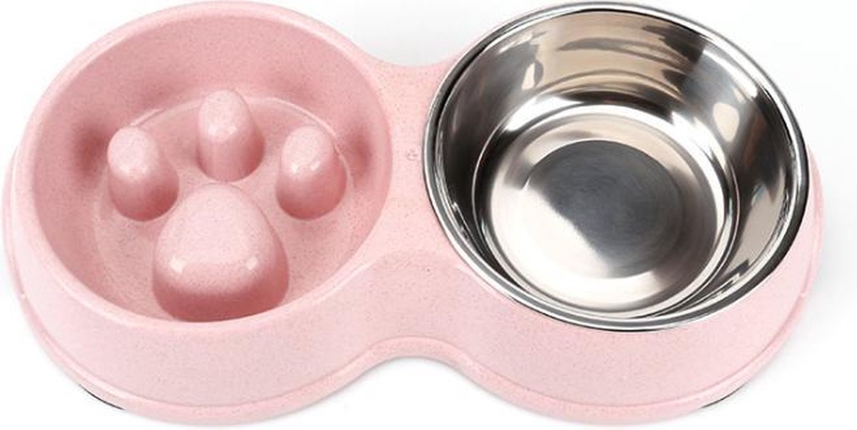 Dubbele Anti Schrok Voerbak – Antischrok Bak – Slowfeeder Hond– Slow Feeder – Roze