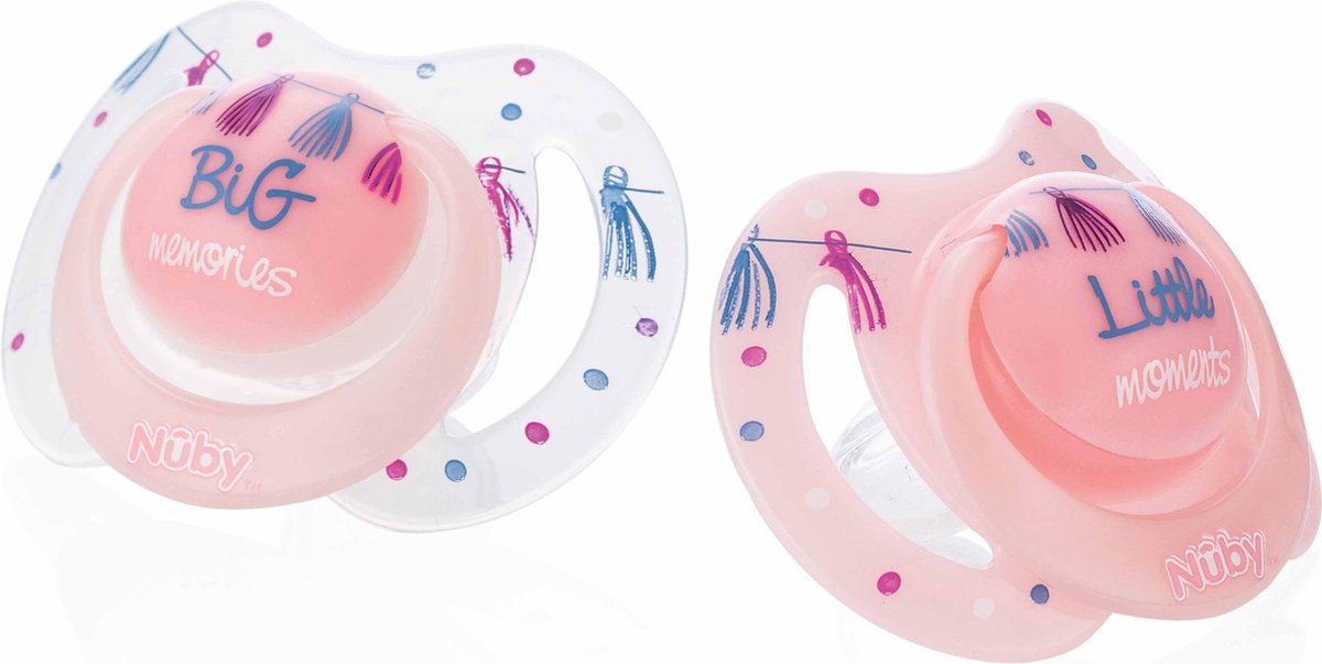 Nûby - Little Moments - Glow Ovalen Fopspeen - Roze - 2 St - 0-6m