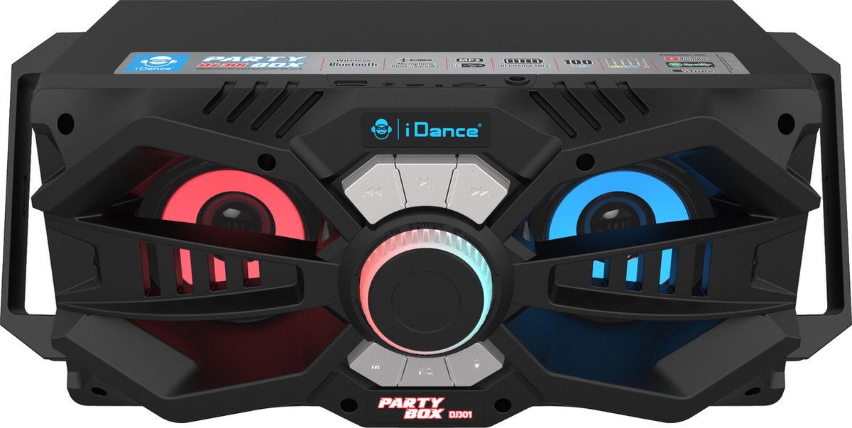 iDance DJ301 Party Speaker – Portable Bluetooth Speaker met Disco LED-Verlichting – 100 Watt vermogen – USB en AUX Aansluiting