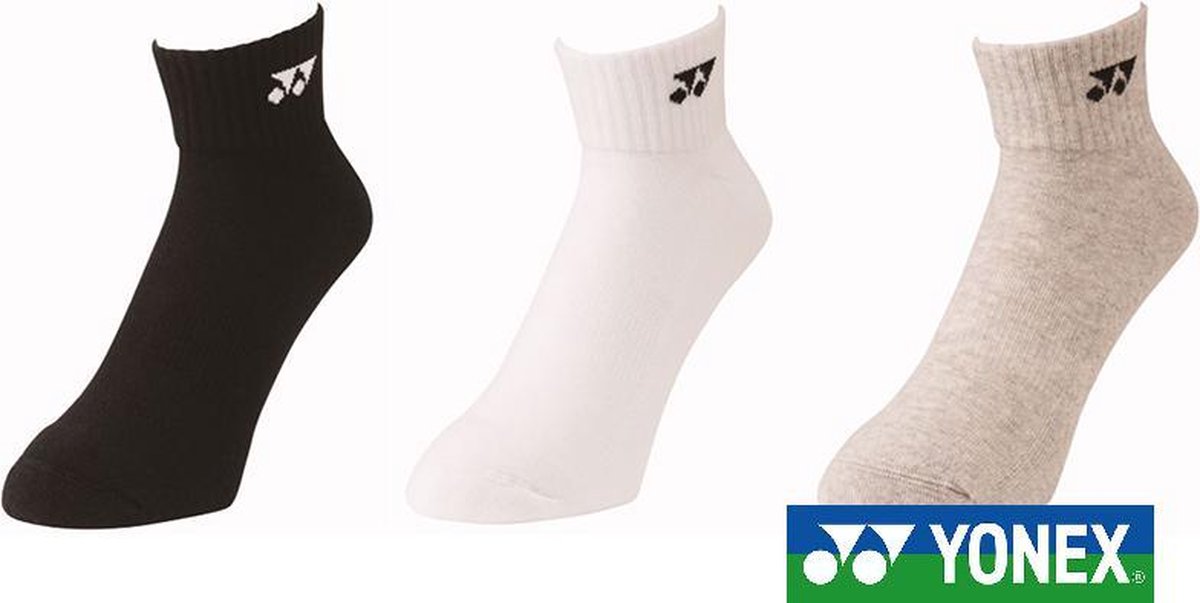 Yonex 3paar sokken - zwart/wit/grijs - half hoog - mt 40-44