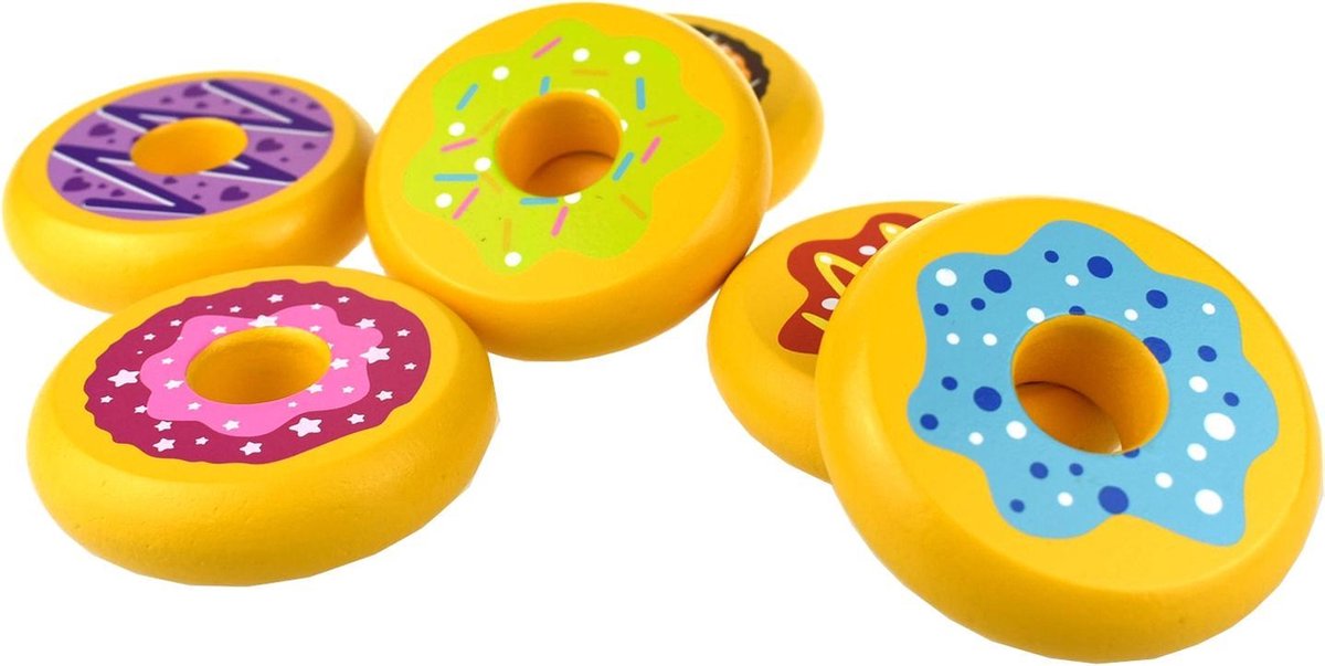 Tooky Toy Speelset Donuts Junior Hout Geel 6-delig