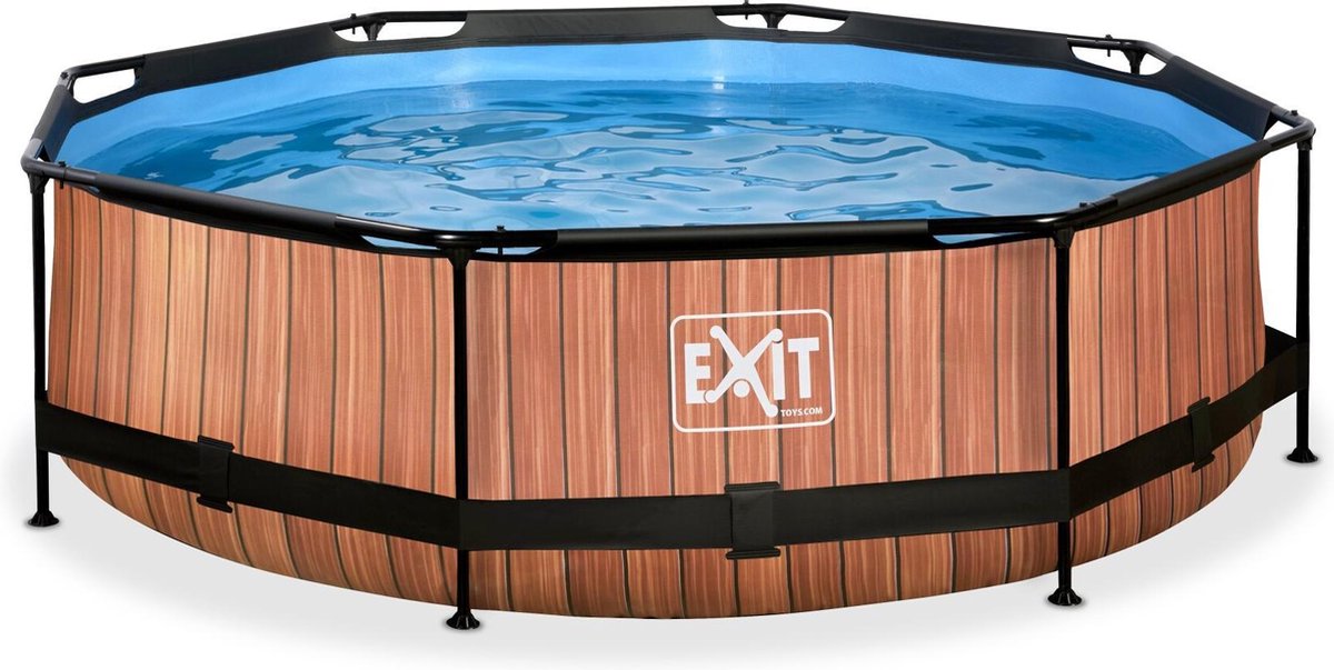 EXIT Wood zwembad ø300x76cm met filterpomp - bruin