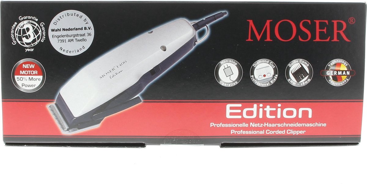 Moser 1400 Tondeuse Zwart incl. vario opzetkam