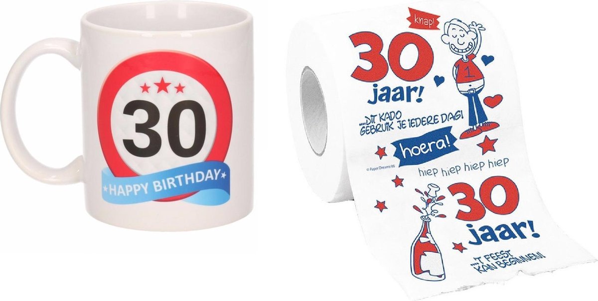 Cadeau set voor 30e verjaardag - Koffie mok en funny Wc-rol - Voor mannen van 30