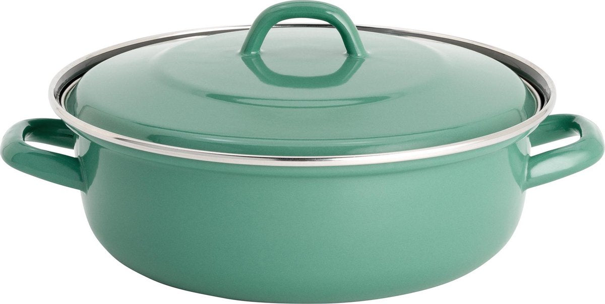 Lite-Body - Braadpan  28cm/3l met deksel- Emaille - Inductie - Olijf groen