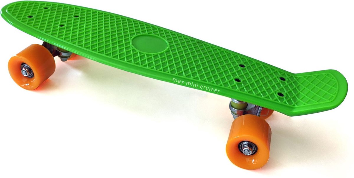 Skateboard Max Groen – Mini Cruiser – Polyprop Pennyboard – 22 inch – Groen-Oranje
