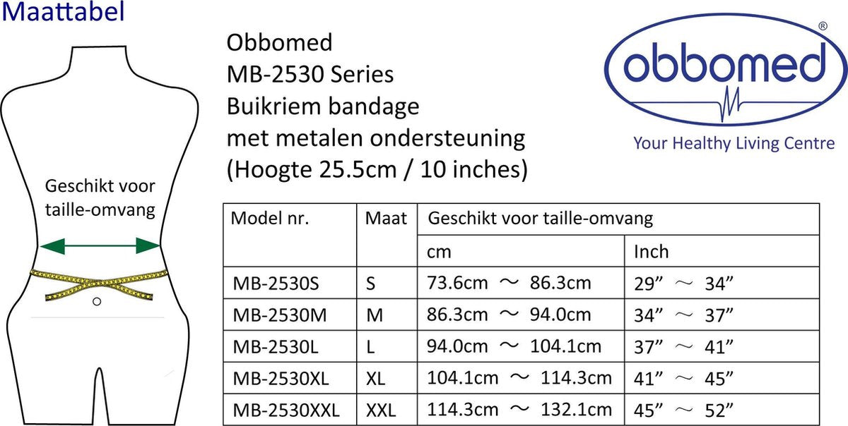 OBBOmed - Buikriem Bandage - Orthopedische Brace - met extra metalen ondersteuning - Maat XL - MB 2530XL
