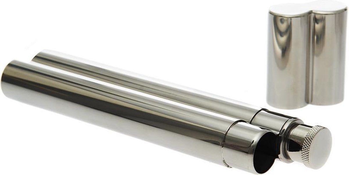 Zakfles sigaarkoker zilver/chrome