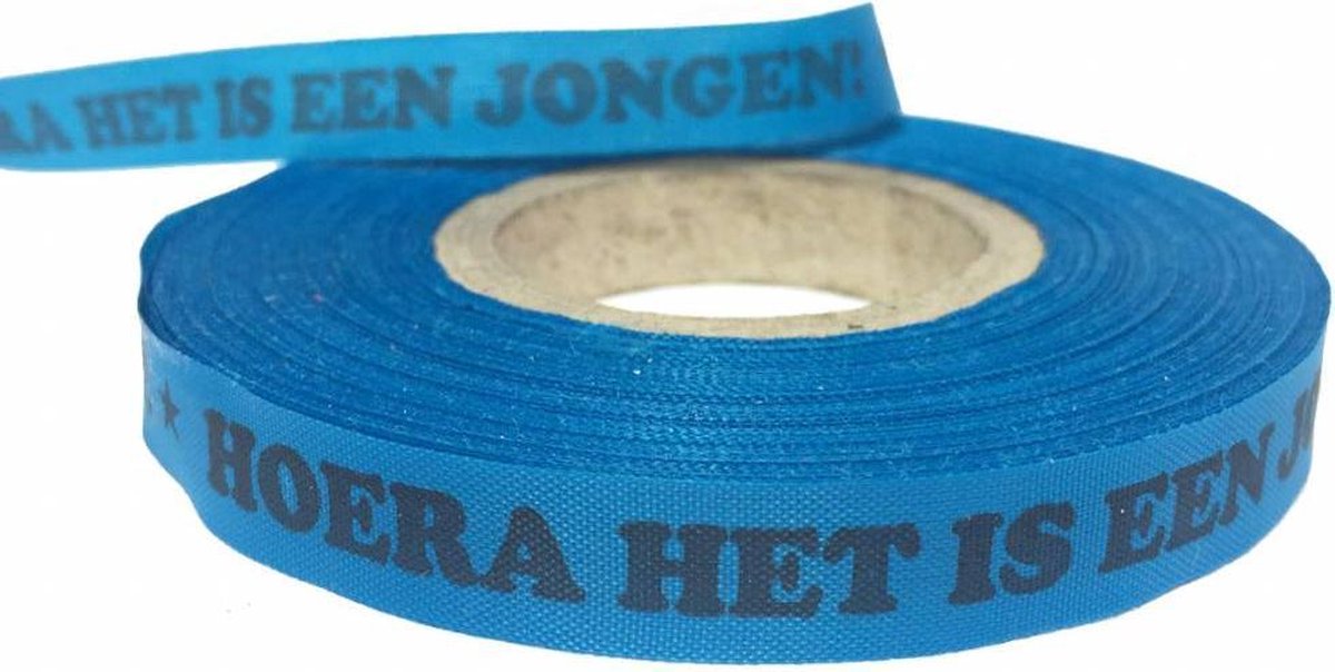 Mix Mamas Geboorte lint Rol 43m - Hoera een Jongen - Blauw