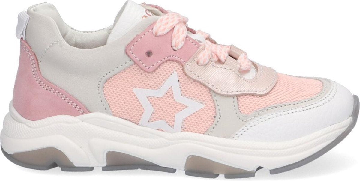Braqeez 421135-500 Meisjes Lage Sneakers - Roze - Leer - Veters