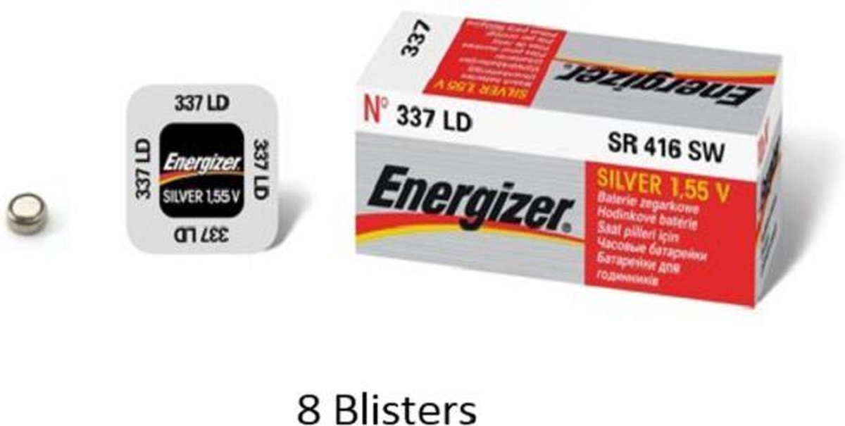 8 stuks (8 blisters a 1 stuk) Energizer Zilver Oxide Knoopcel 337 LD 1.55V