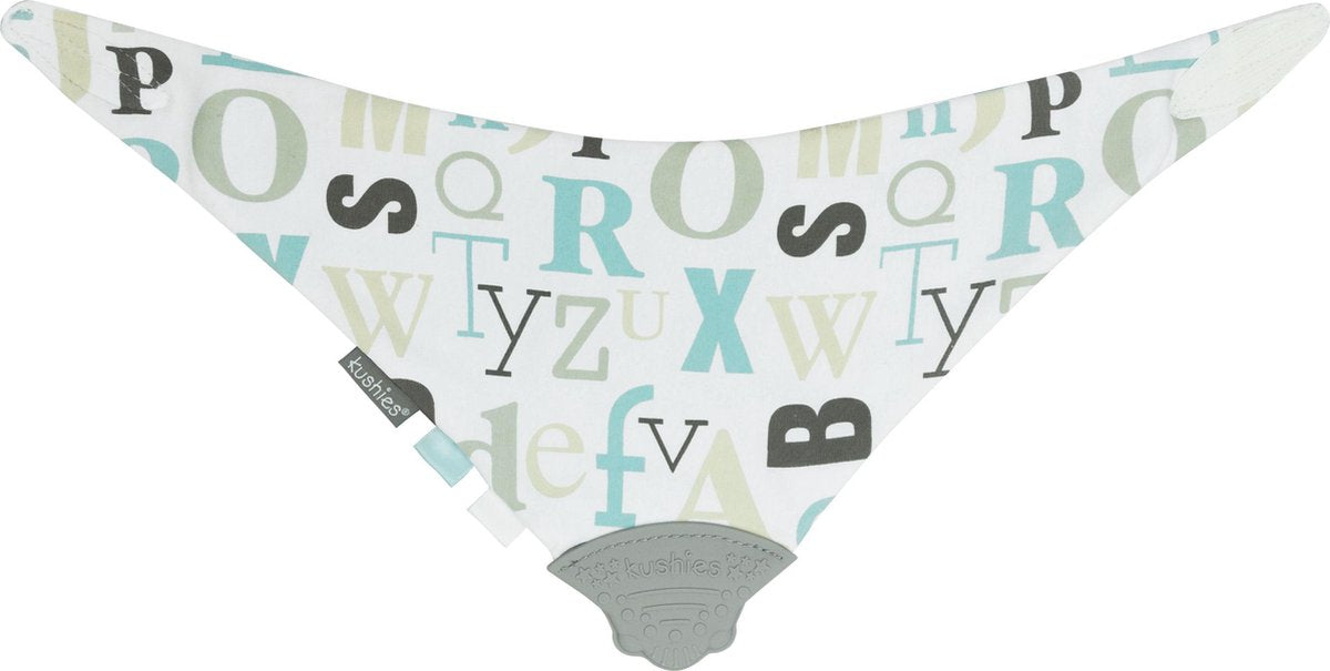 Kushies - Slabbetje - Bandana bib - Kwijlslabben 3 lagen - met bijtring - ABC Grijs