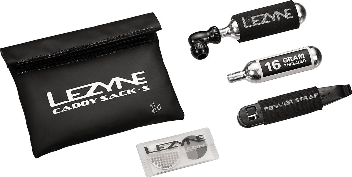 Lezyne Caddy Kit + Caddy Sack Comco - CO2 pomp - Aluminium - Presta/Schrader Ventiel - Zwart