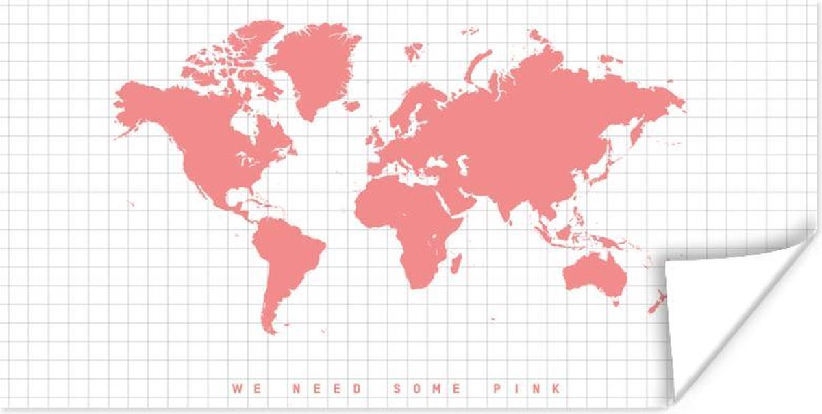 Wereldkaart Muur - Wereldkaart - Roze - Modern - 40x20 cm - Poster